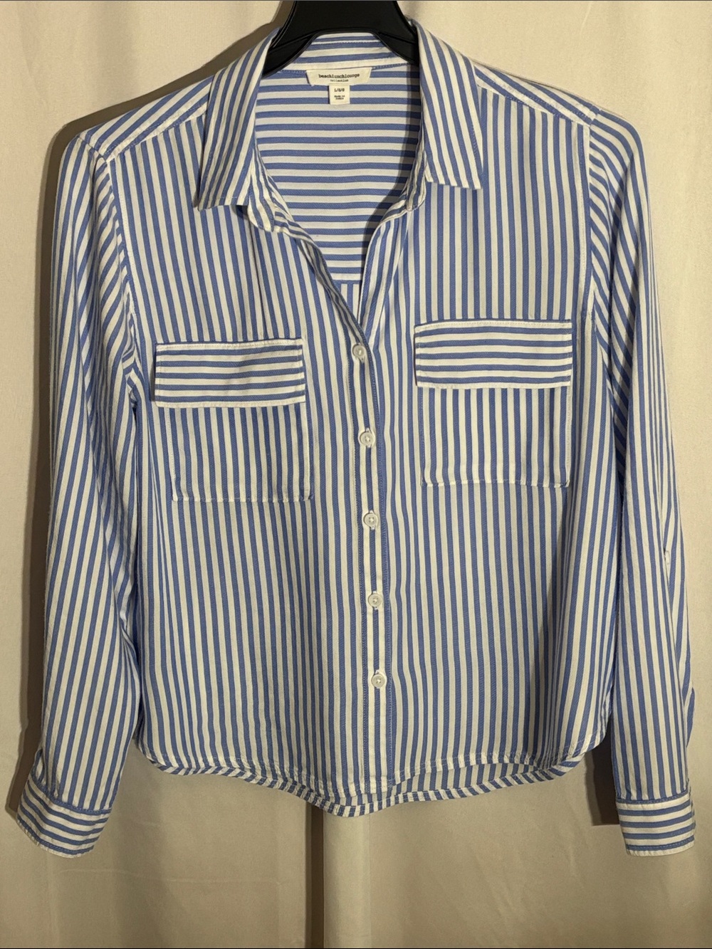 beachlunchlounge Blue Ice Striped Farrah Button Up Utility Shirt Size Large